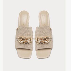 Newbella Square Toe Cream Block Heel Sandals size 8